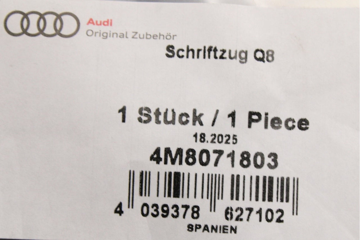 Audi Q8 TFSI e Q8 2019-on black model name badge (rear) 4M8071803