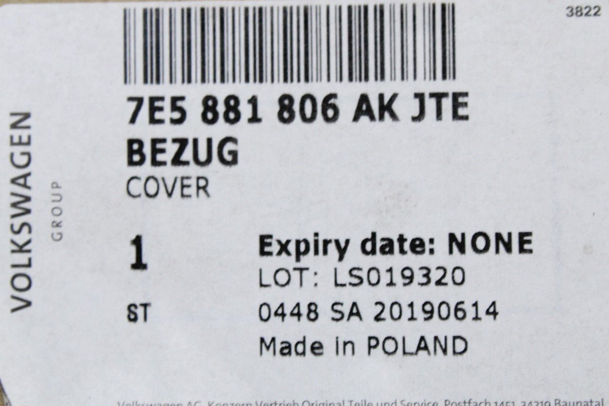 VW Transporter T5.1 backrest cover (front right) 7E5881806AK JTE