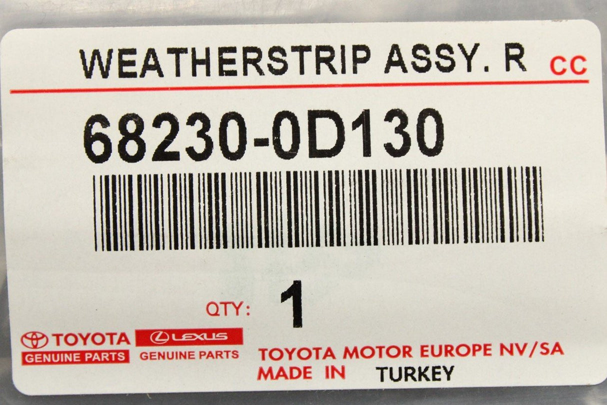 Toyota Yaris 11-20 window aperture seal (rear outer left) 68230-0D130