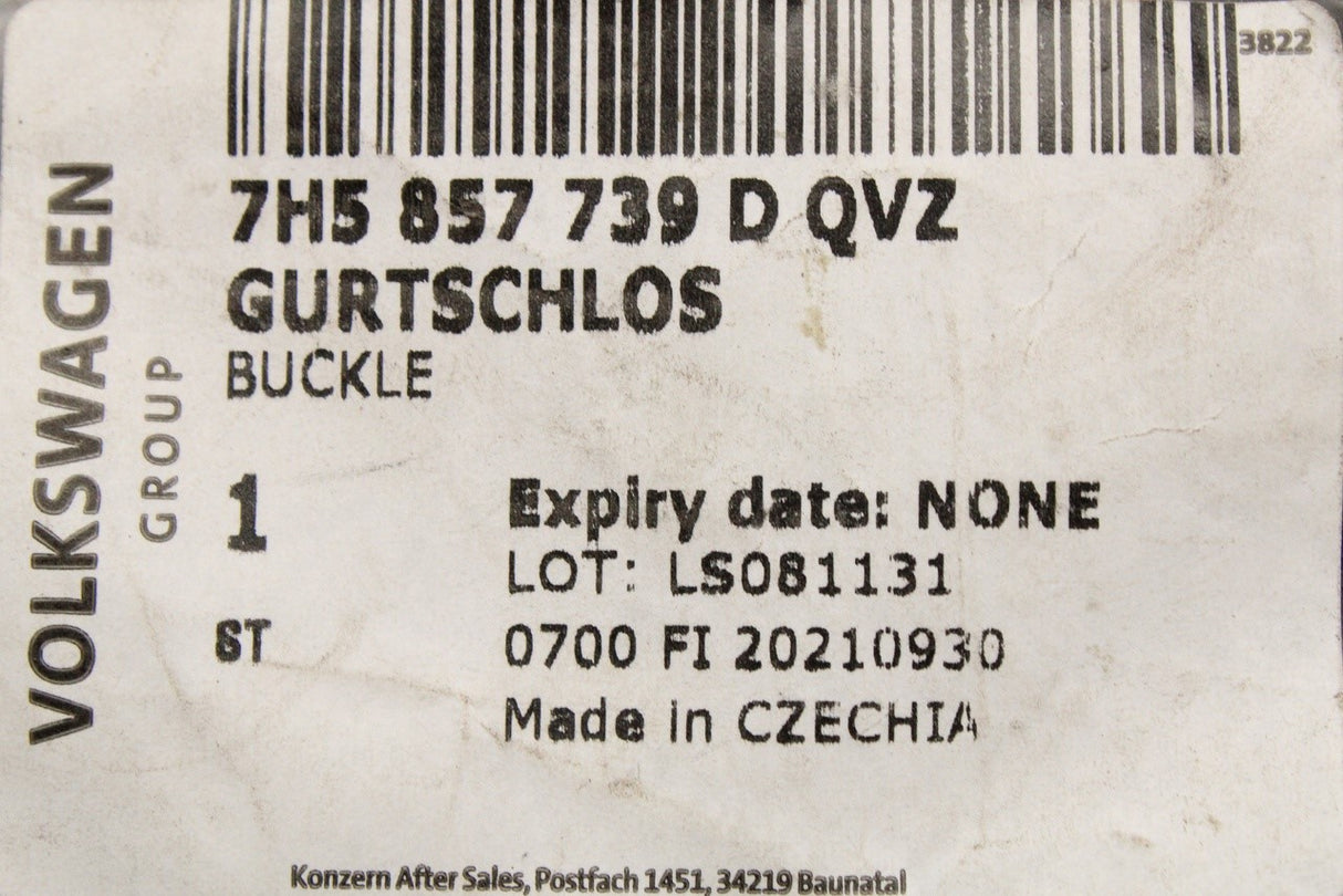 VW Transporter T5 T6 passenger single seat belt buckle 7H5857739D QVZ