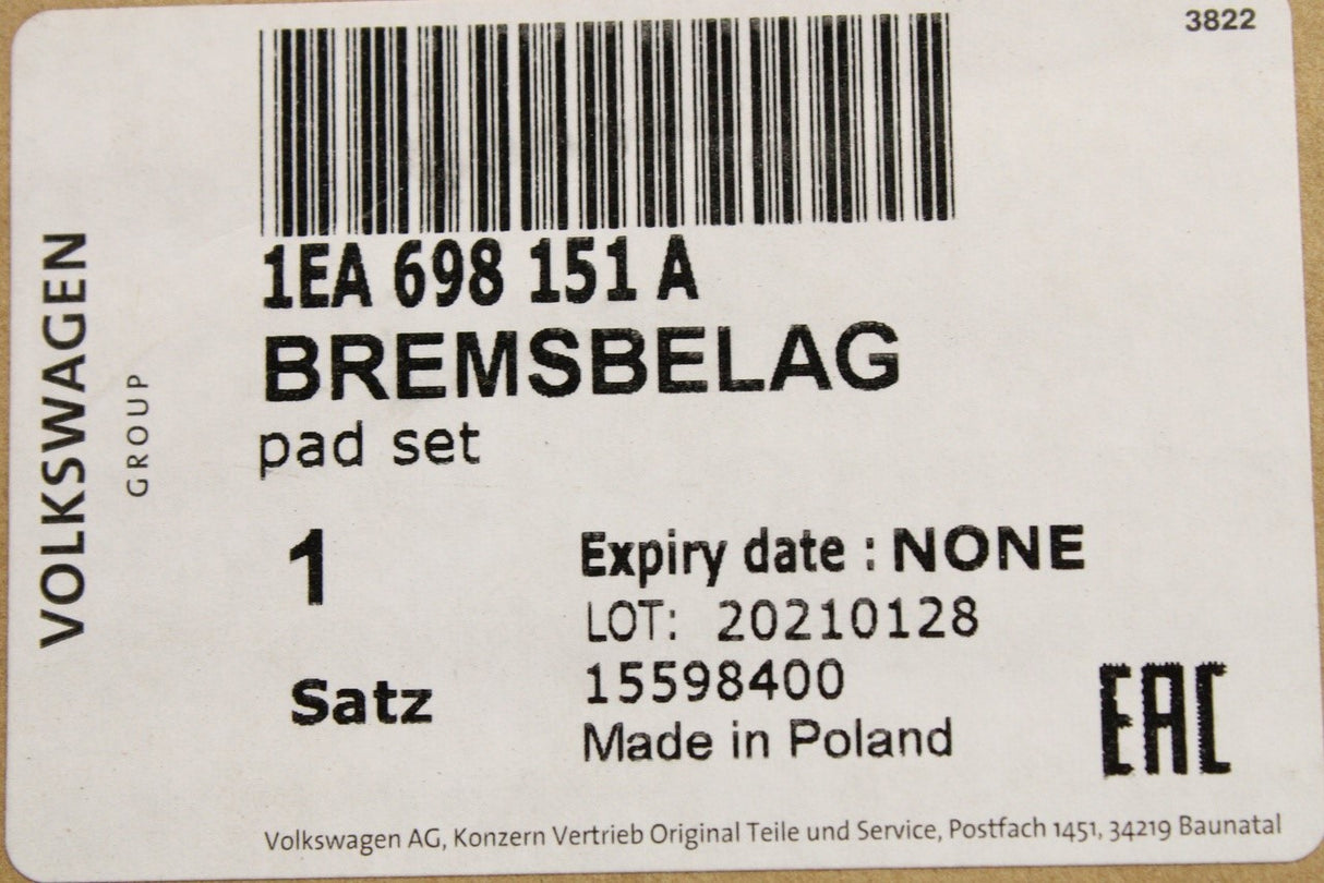 VW ID.4 ID.5 Audi Q4 e-tron Skoda Enyaq brake pads (front) 1EA698151A