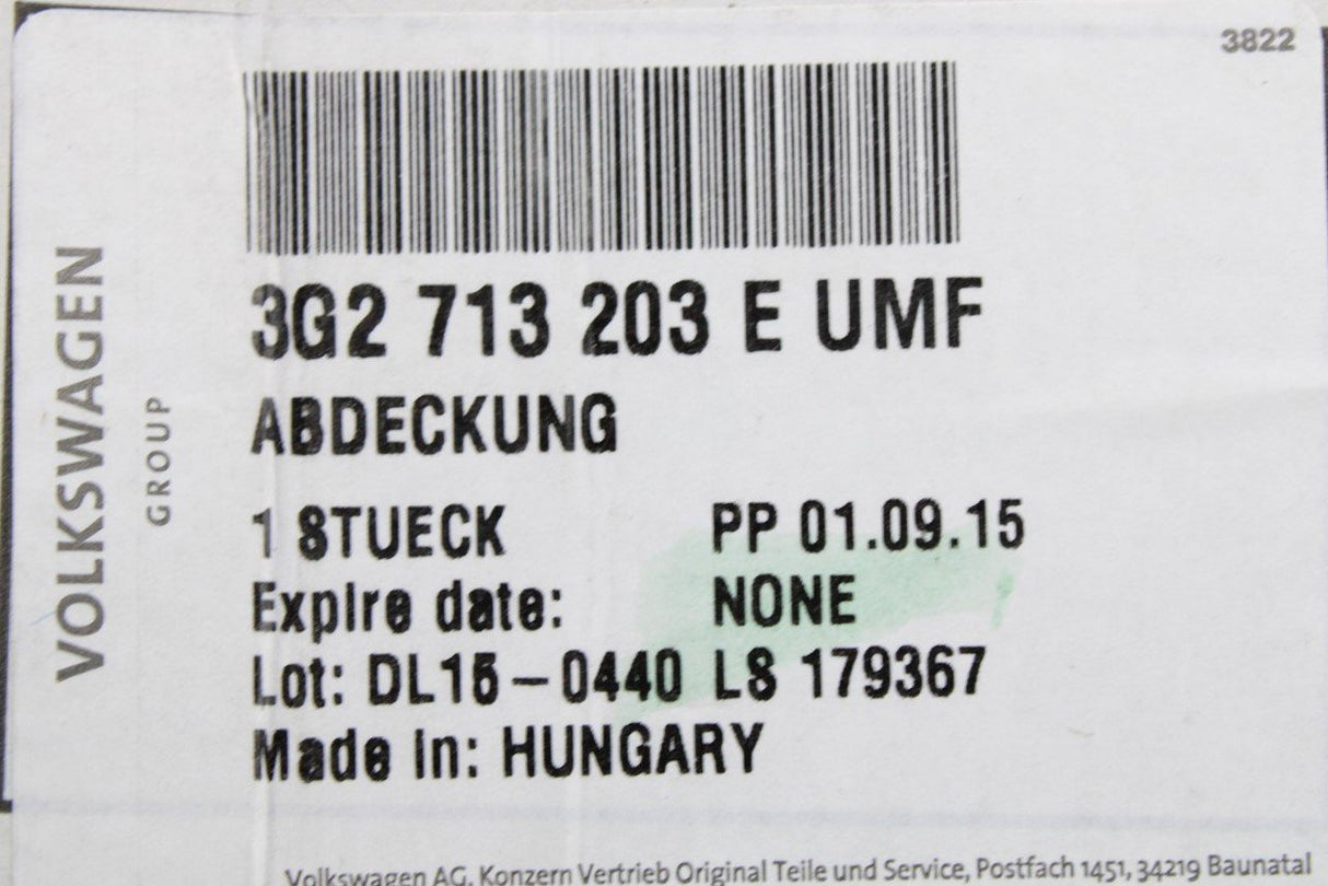 VW Passat B8 2015-21 DSG gear shift gaiter cover RHD 3G2713203E UMF