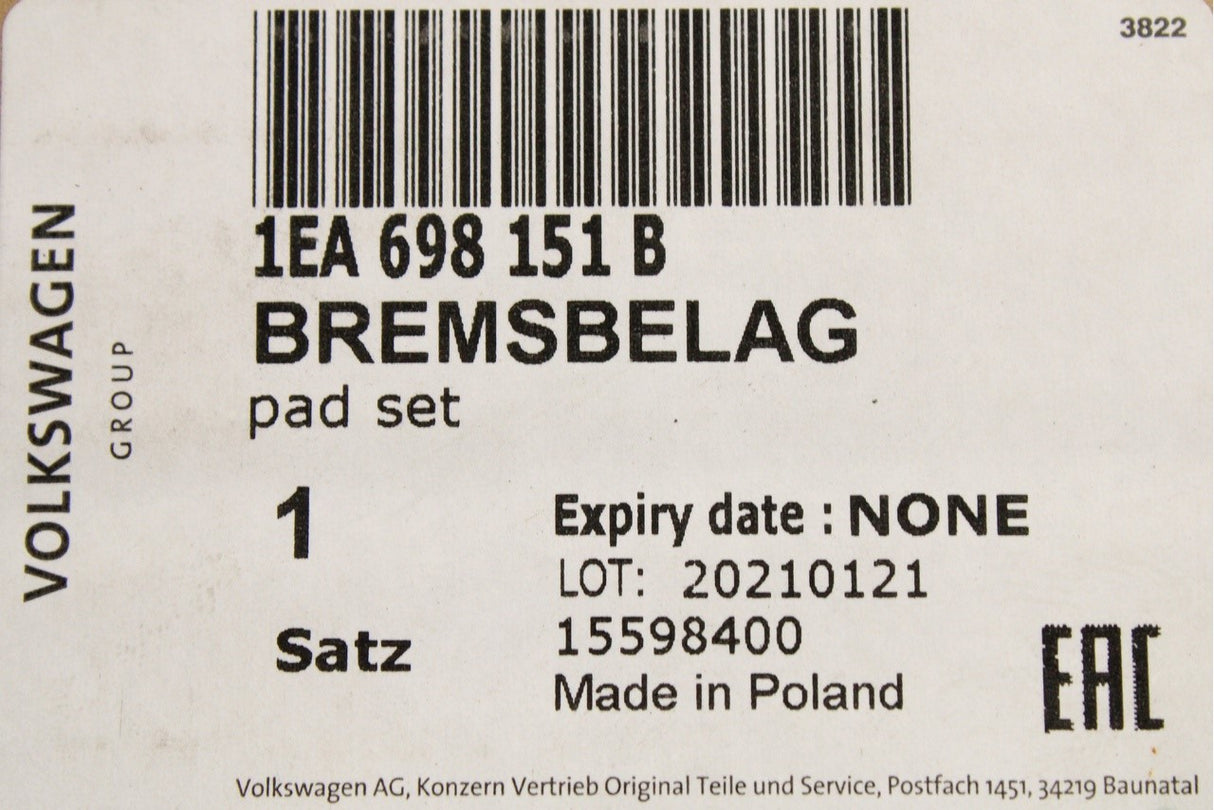 VW ID.4 ID.5 Audi Q4 e-tron Skoda Enyaq brake pads (front) 1EA698151B