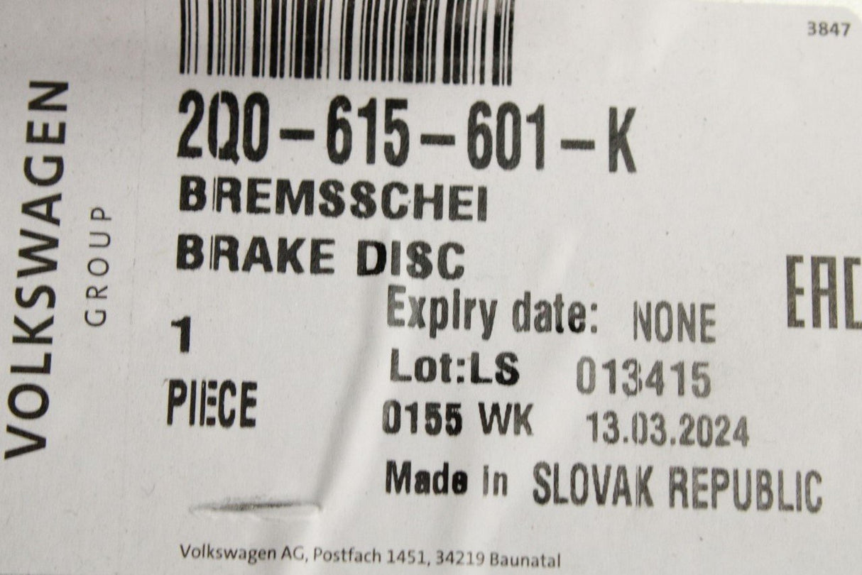 VW Polo AW 18-on Skoda Fabia Kamiq brake discs pair (rear) 2Q0615601K