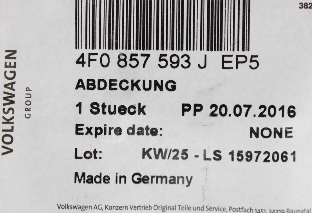 Audi A3 8P 2009-2013 Rear view mirror wire cover (Silver) 4F0857593J EP5