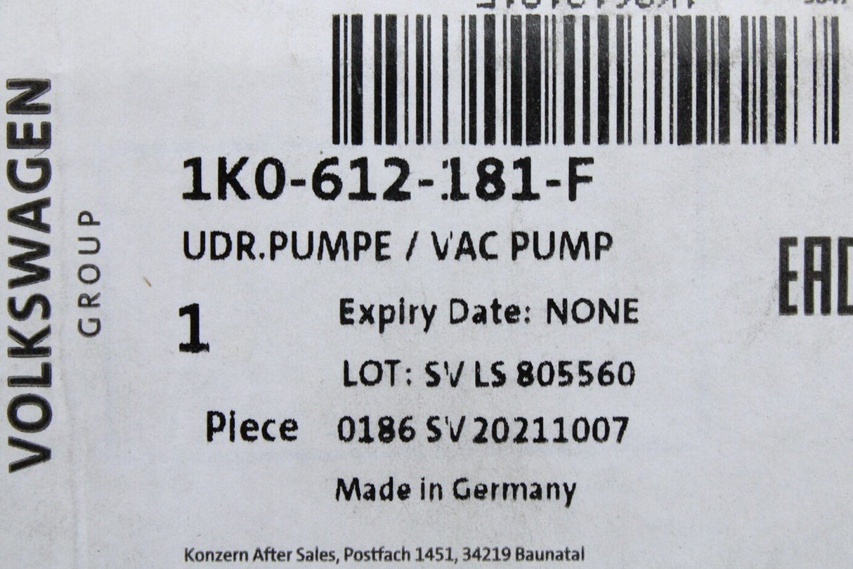 VW Audi Skoda SEAT brake servo vacuum pump 1K0612181F