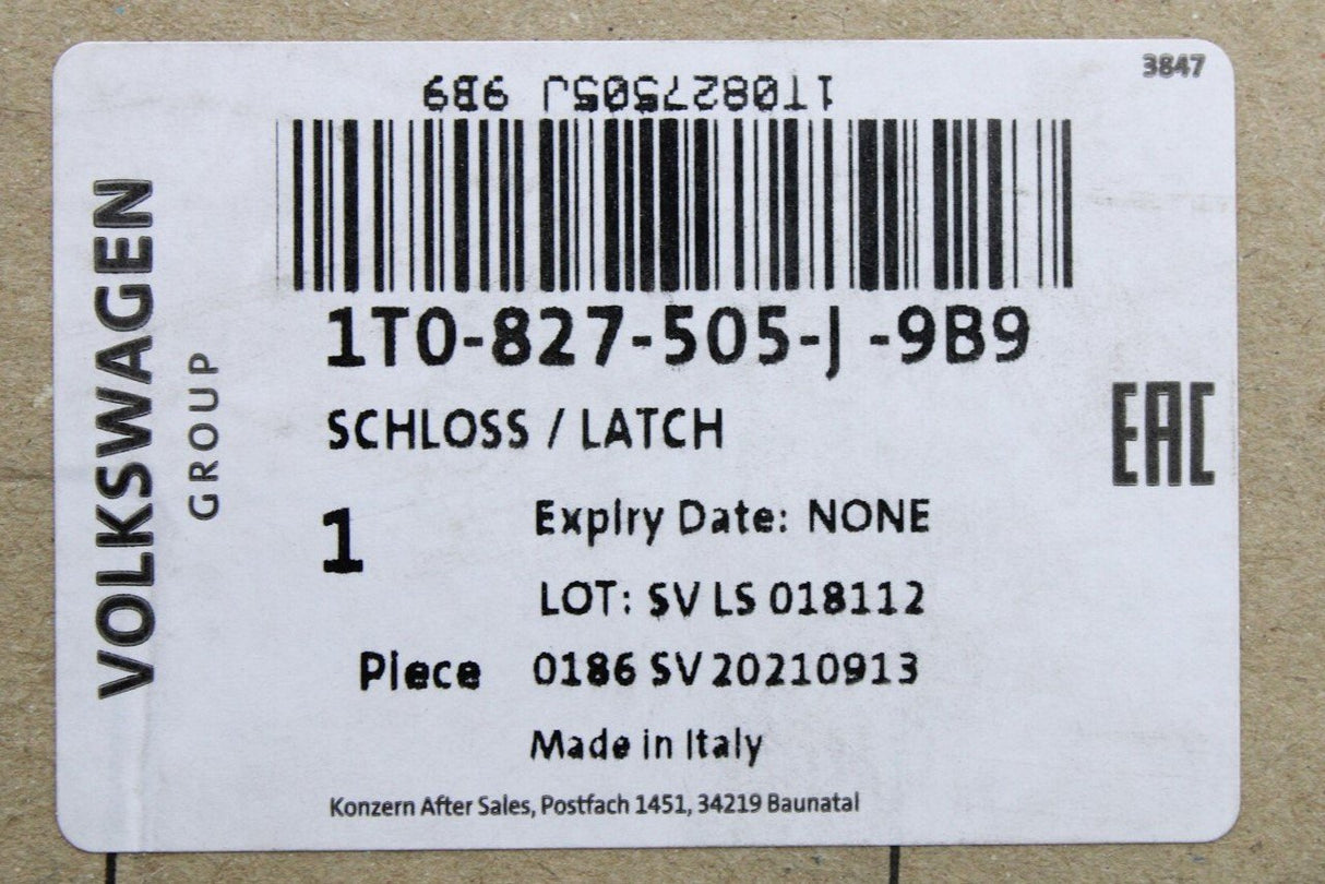 VW Touran 2003-2015 tailgate boot lid lock latch 1T0827505J 9B9