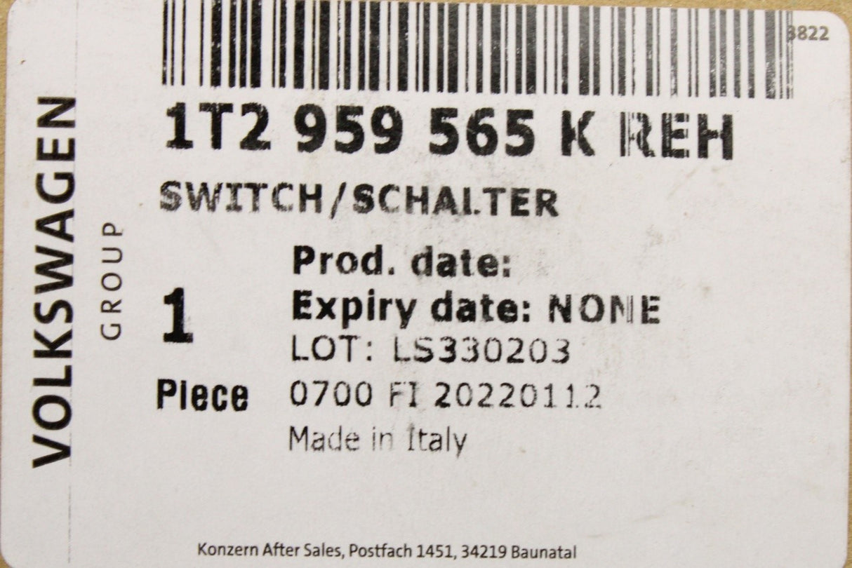 VW Caddy Touran 2004-15 wing mirror adjustment switch 1T2959565K REH