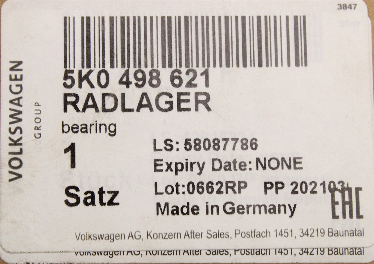 Skoda Octavia 04-08 Superb 2014-15 wheel bearing kit 5K0498621