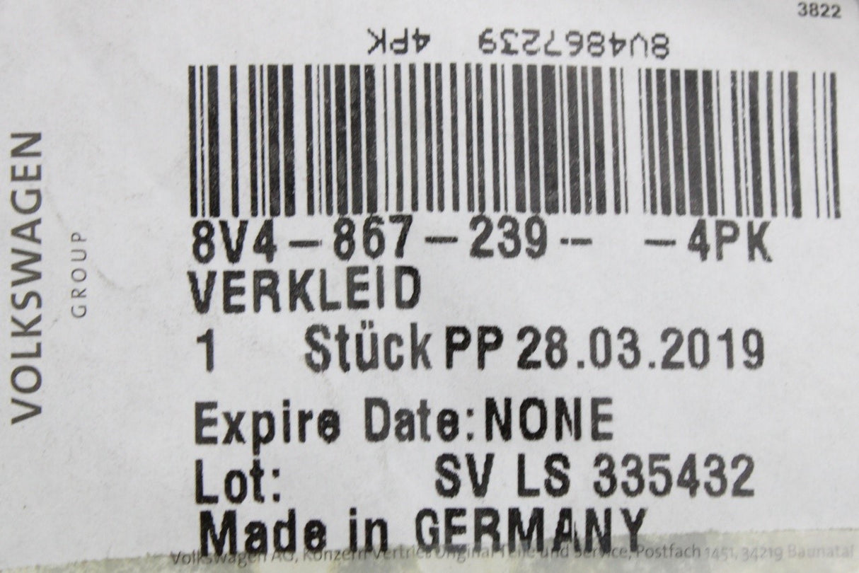 Audi A3 S3 RS3 2013-20 b-pillar lower interior trim (left) 8V4867239 4PK