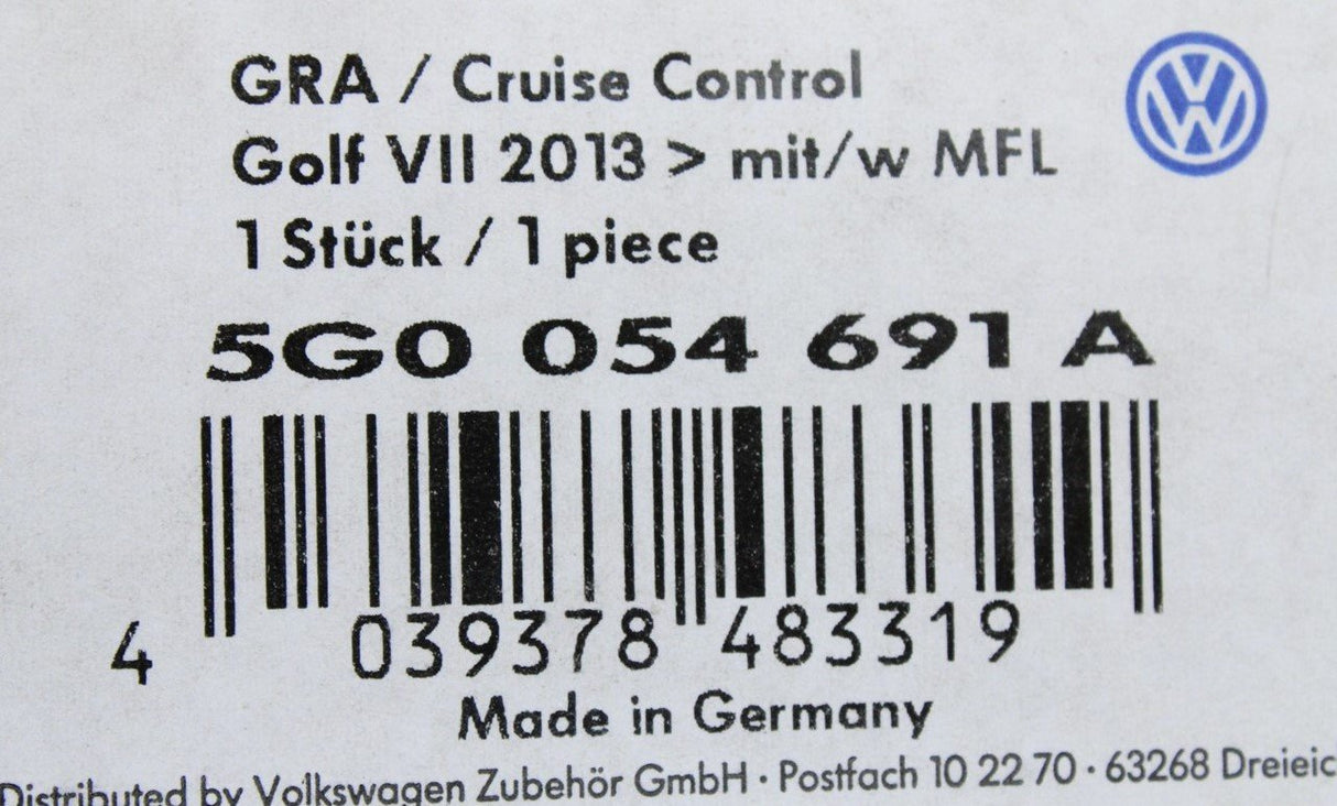 VW Golf MK7 MK7.5 13-20 retrofit cruise control (DSG models) 5G0054691A