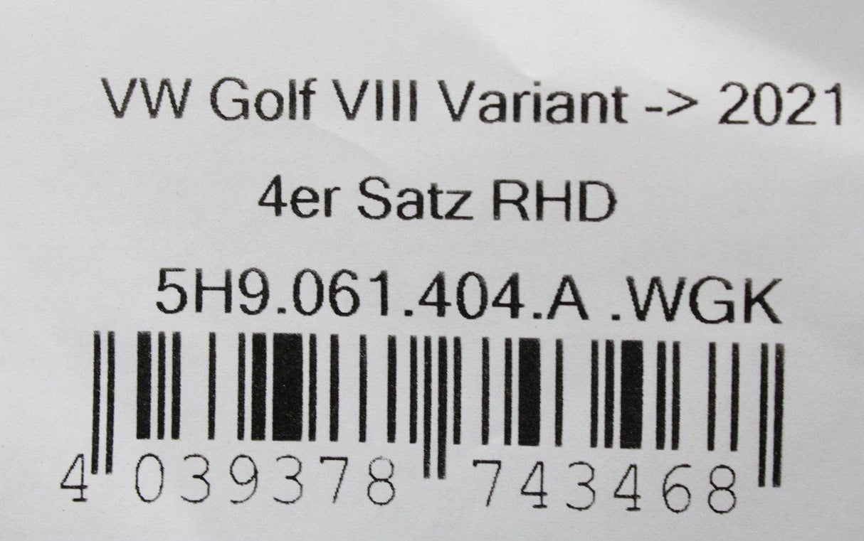 VW Golf MK8 Estate 2020-On front rear floor mats (RHD) 5H9061404A WGK