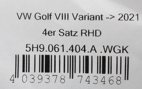 VW Golf MK8 Estate 2020-On front rear floor mats (RHD) 5H9061404A WGK