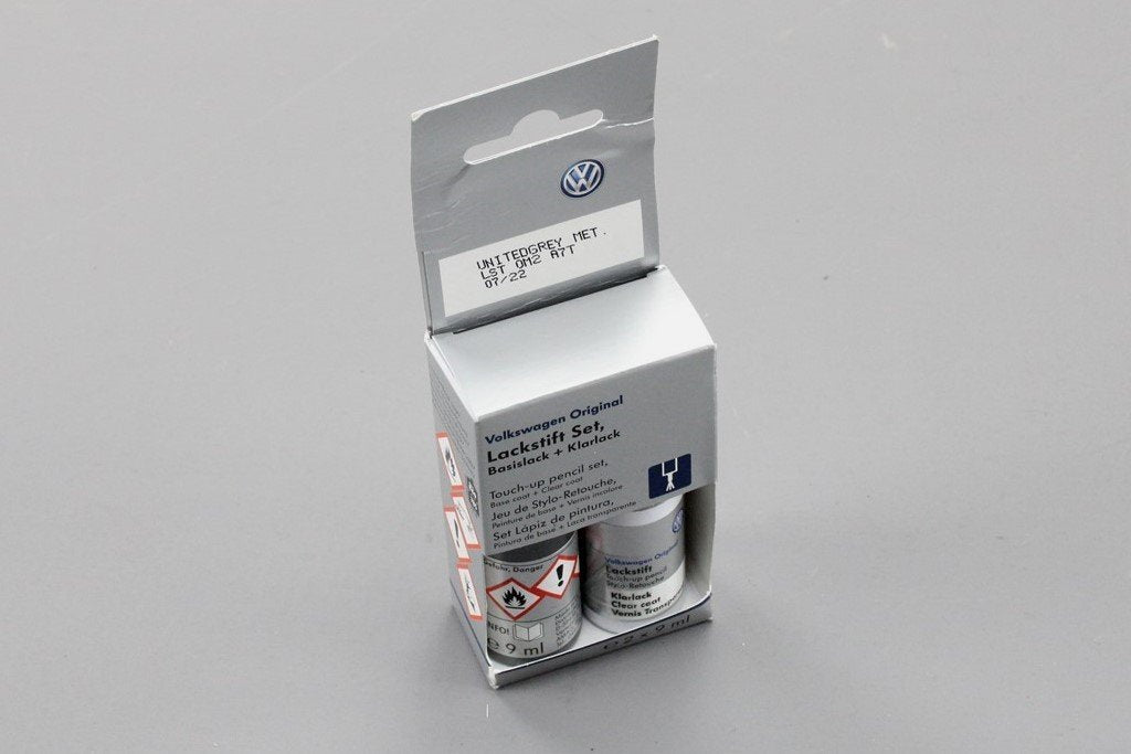 VW United Grey metallic touch up paint and clear coat LST0M2A7T