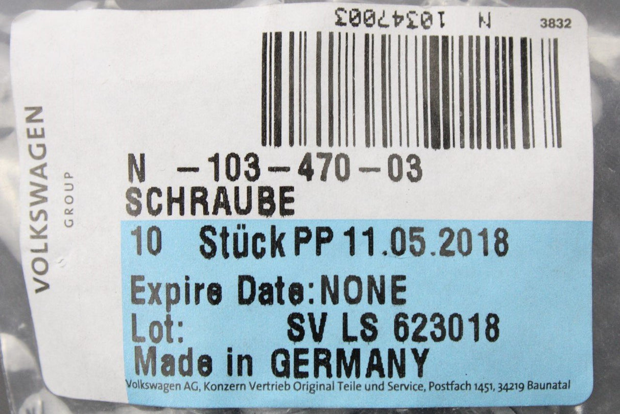 VW Audi Skoda SEAT Socket head bolt with washer M6x16 (x1) N10347003