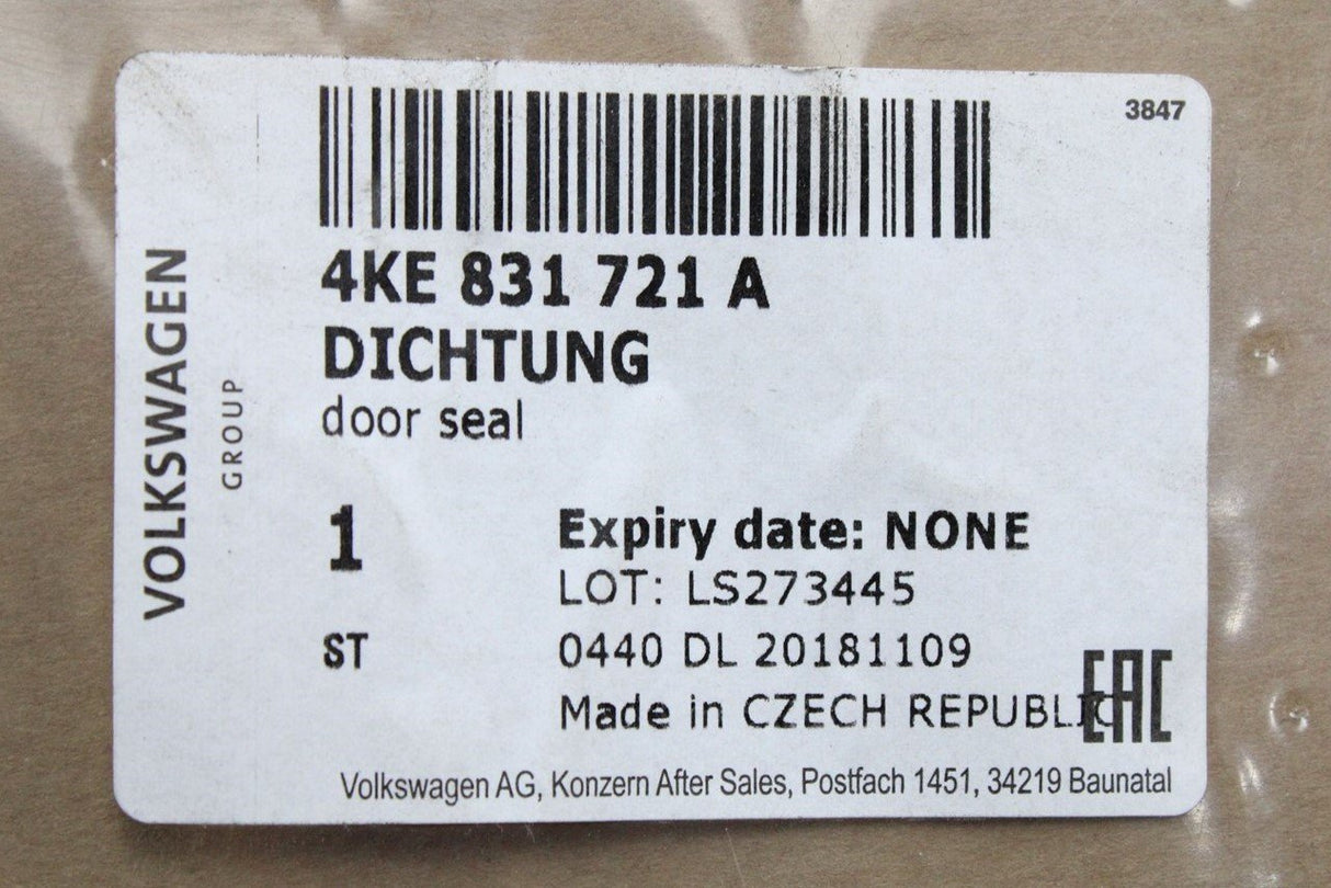 Audi e-Tron 2019-on front inner door seal (left & right) 4KE831721A