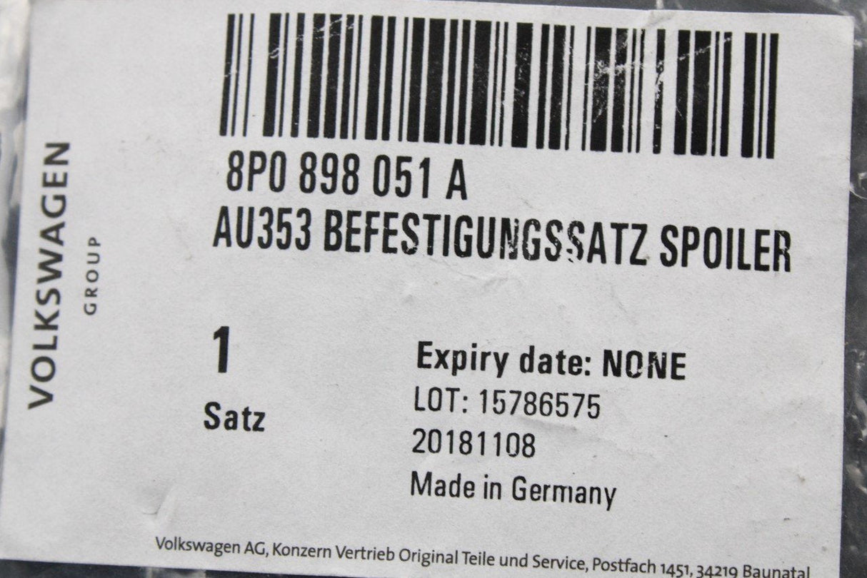 Audi A3 S3 8P 2004-13 rear diffuser attachments kit 8P0898051A