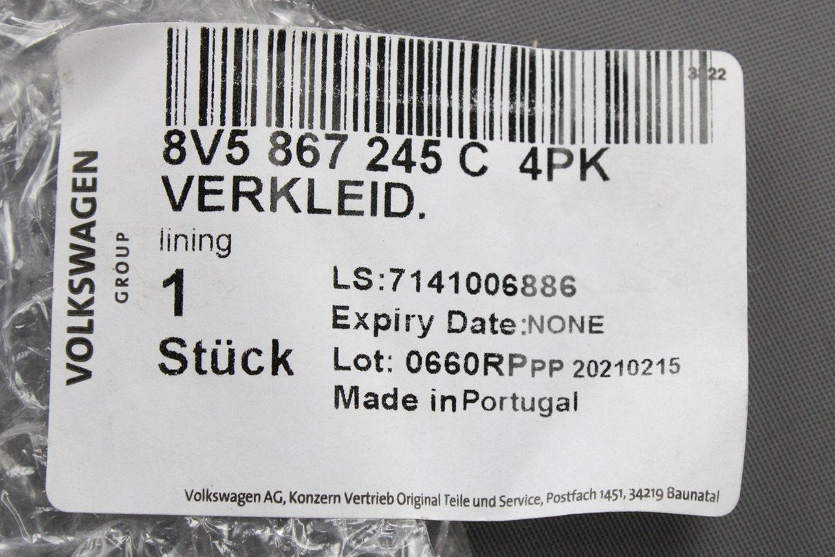 Audi A3 S3 RS3 2017- interior D-pillar trim (left upper) 8V5867245C 4PK