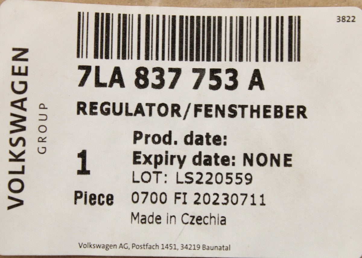 VW Transporter T6.1 window regulator without motor (left) 7LA837753A