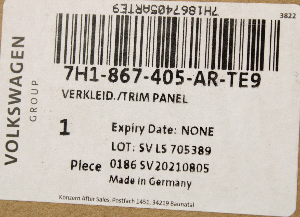 VW Transporter T6 16-20 hardboard side panel (rear left) 7H1867405AR TE9