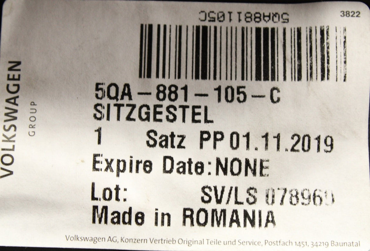 VW Tiguan Skoda Kodiaq SEAT front seat base frame (left) 5QA881105C