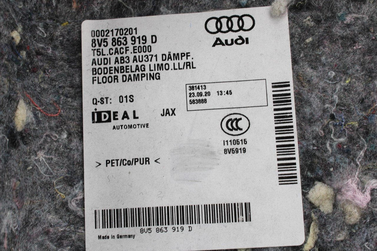 Audi A3 S3 RS3 Sportback 8V 2013-20 floor insulation 8V5863919D