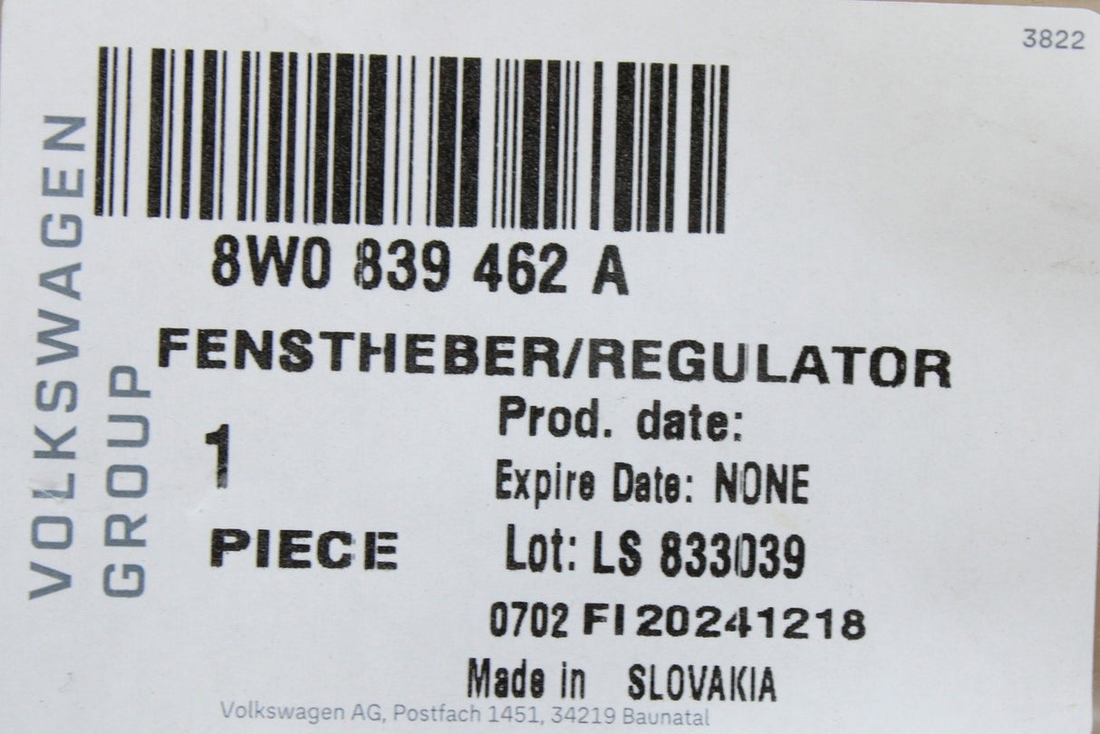 Audi A4 S4 RS4 2016-2025 window regulator (rear right) 8W0839462A