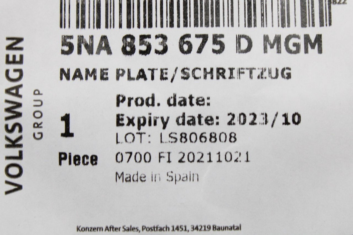 VW Tiguan 2016-on 4motion badge emblem (rear) 5NA853675D MGM