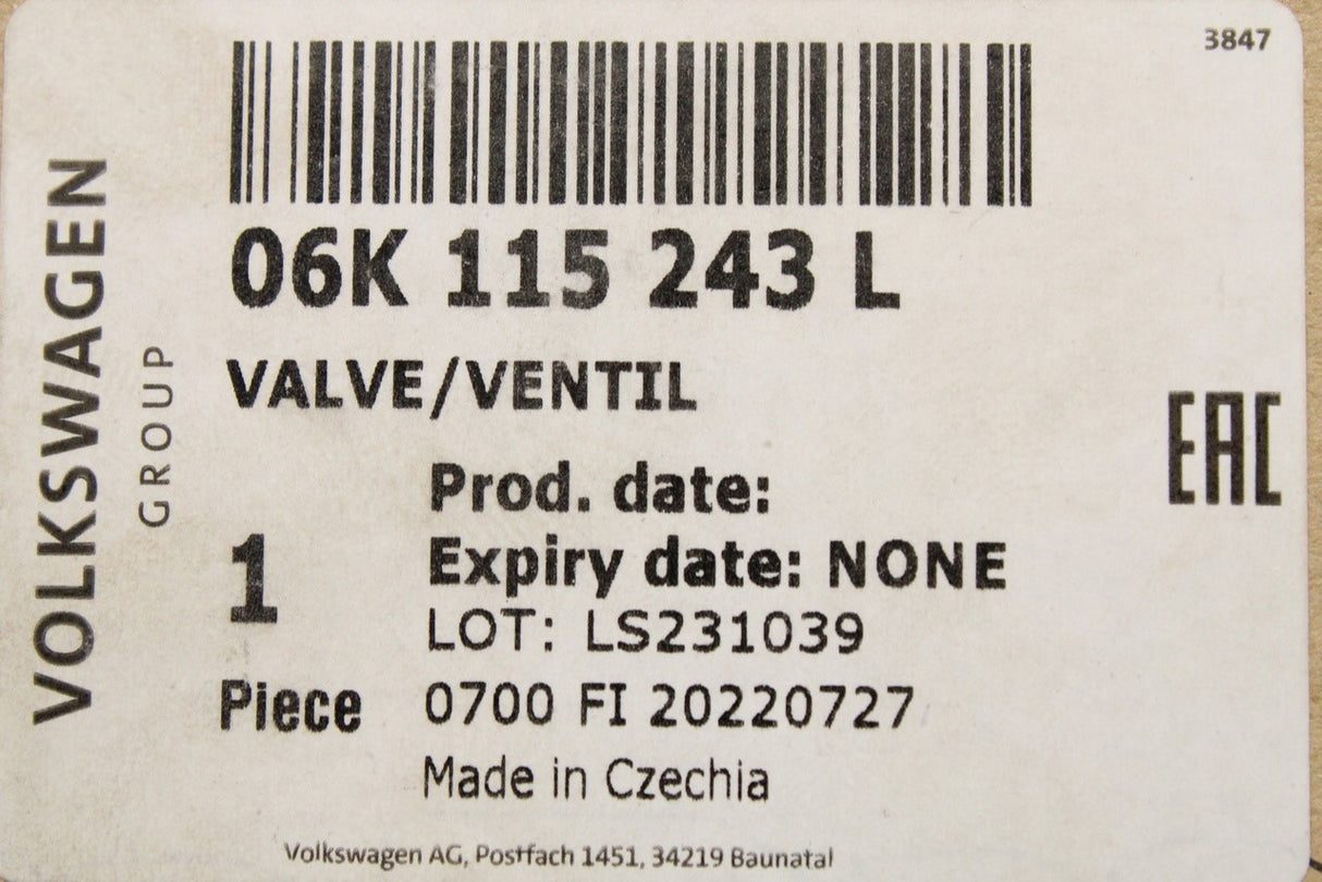 VW Audi Skoda SEAT 1.8 2.0 TFSI oil pressure control valve 06K115243L