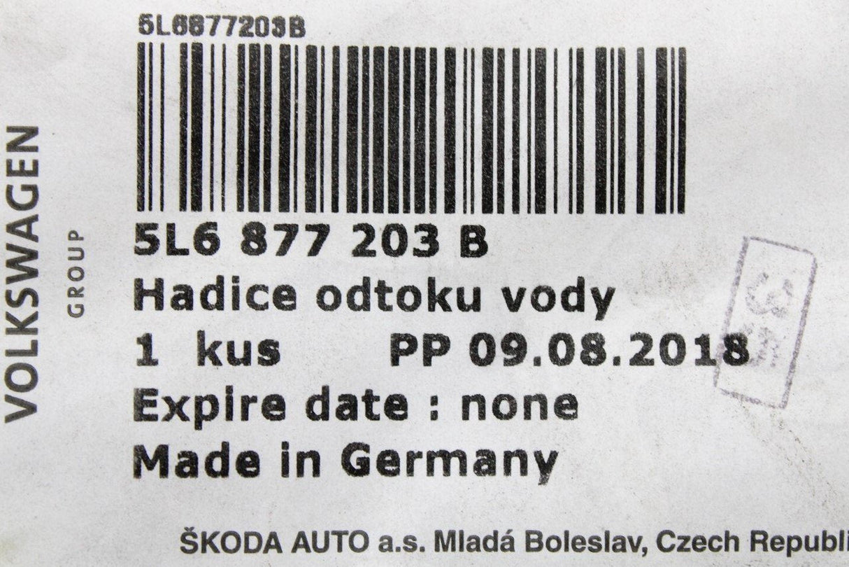 Skoda Yeti 2010-18 Sunroof water drainage hose (rear) 5L6877203B