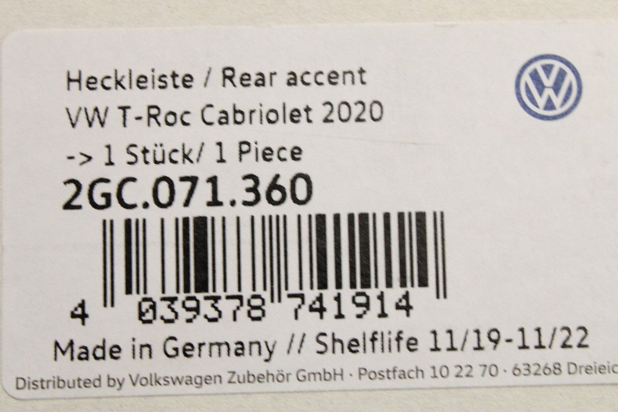VW T-Roc 2020-on boot tailgate protective strip (chrome) 2GC071360