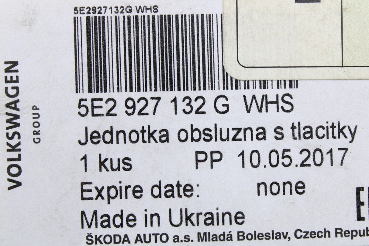 Skoda Octavia 2013-On upper centre console buttons (RHD) 5E2927132G WHS