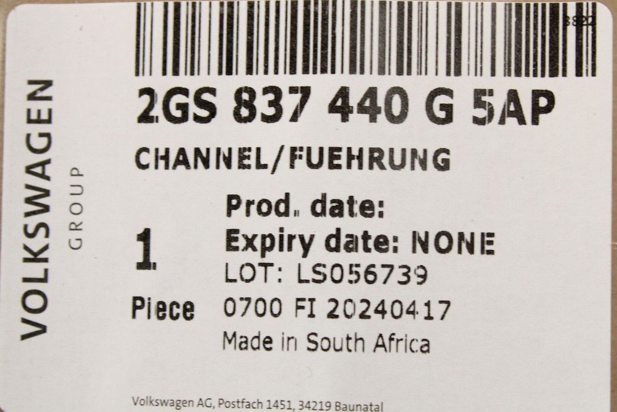 VW Polo AW 2018-on window guide seal (front right) 2GS837440G 5AP