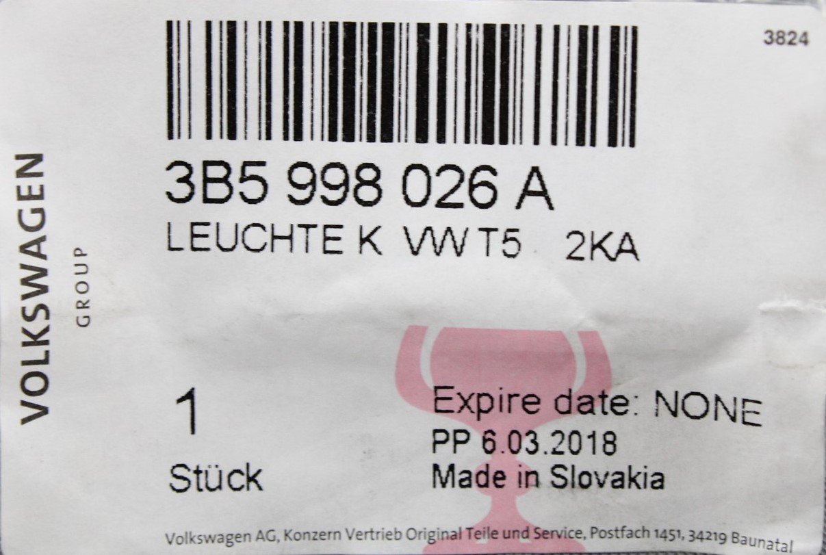 VW Transporter Caddy Passat Touran number plate light (x1) 3B5998026A