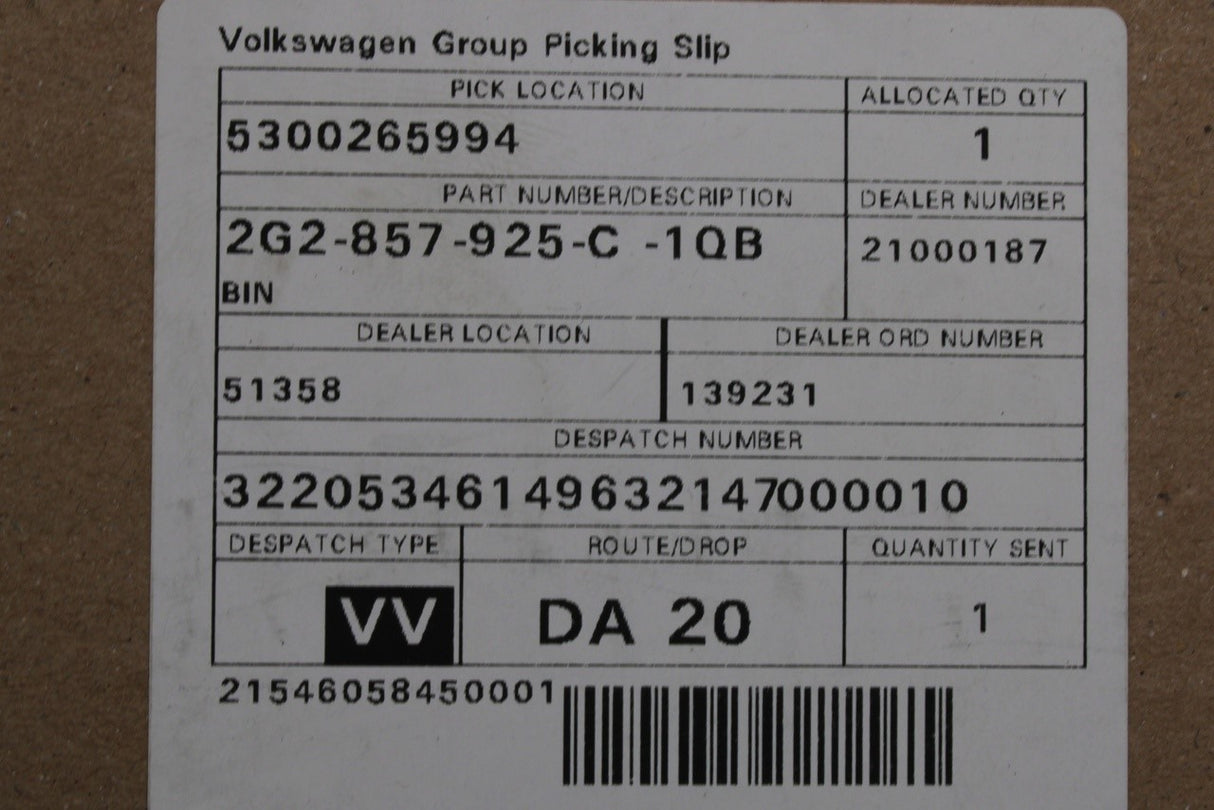 VW Polo Taigo RHD centre console storage compartment trim 2G2857925C 1QB