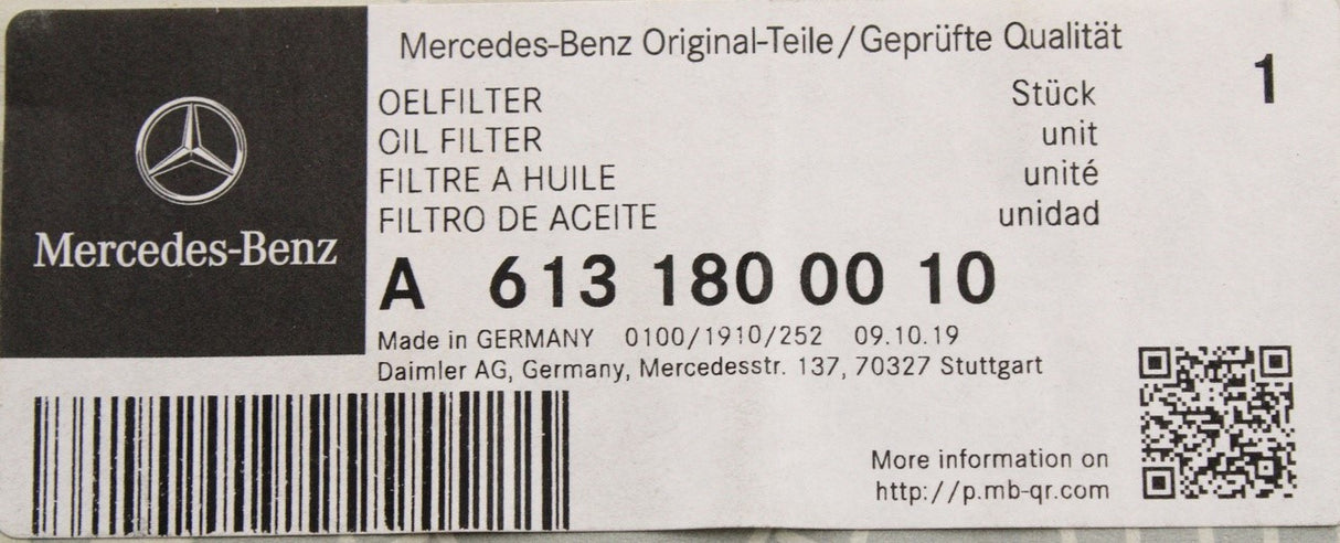 Mercedes-Benz engine oil filter housing A6131800010