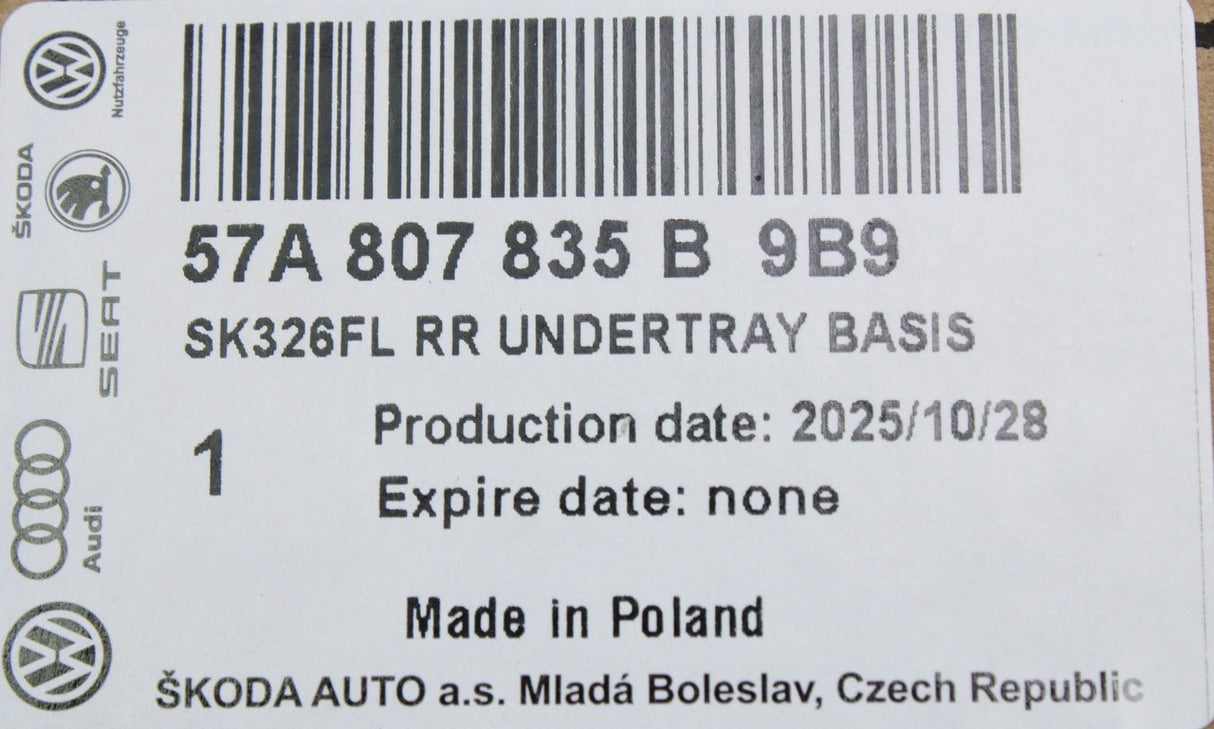 Skoda Karoq 2022-on rear bumper lower trim 57A807835B 9B9