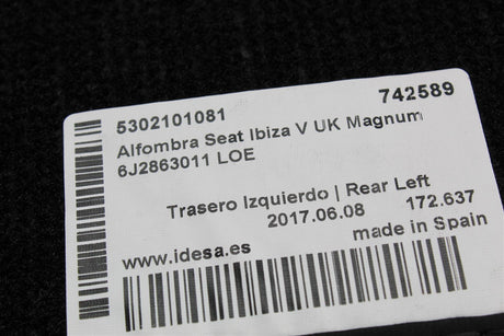 SEAT Ibiza 6J 2009-17 front & rear carpet floor mats black 6J2863011 LOE