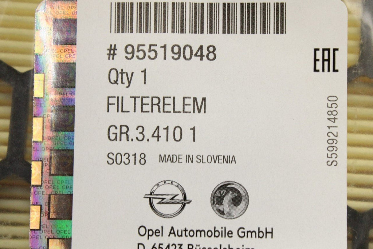 Vauxhall Insignia A 2009-2017 air filter element 95519048