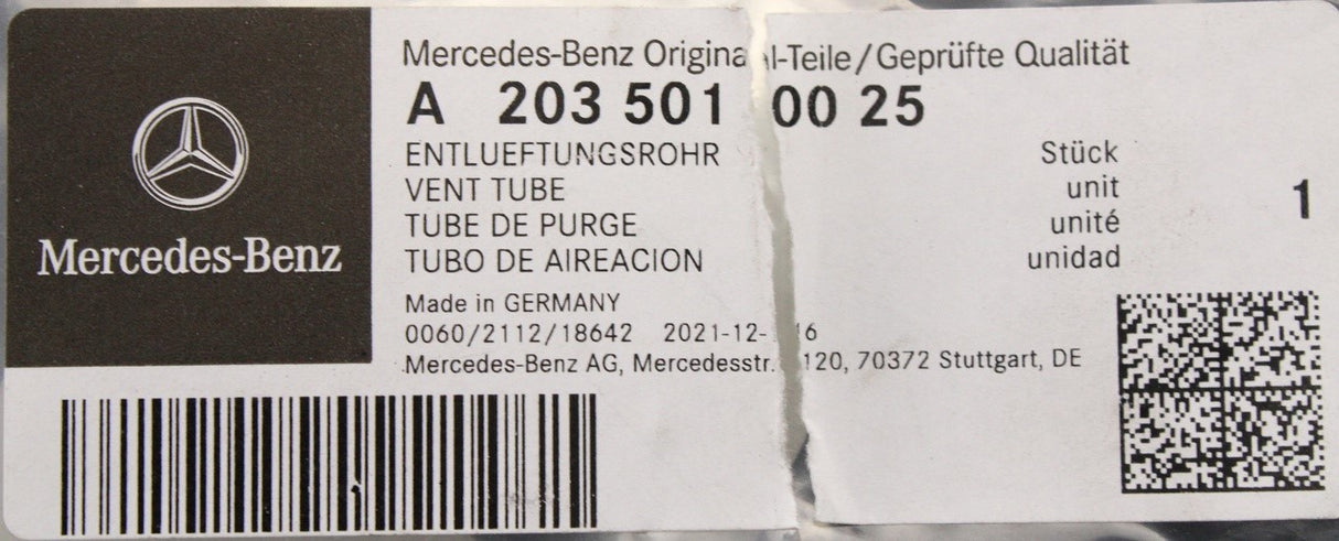 Mercedes-Benz C-Class W203 expansion tank breather hose A2035010025