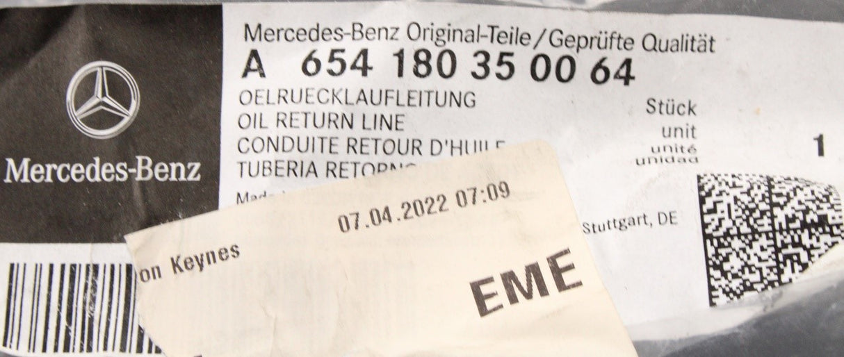 Mercedes-Benz engine oil return line A654180350064