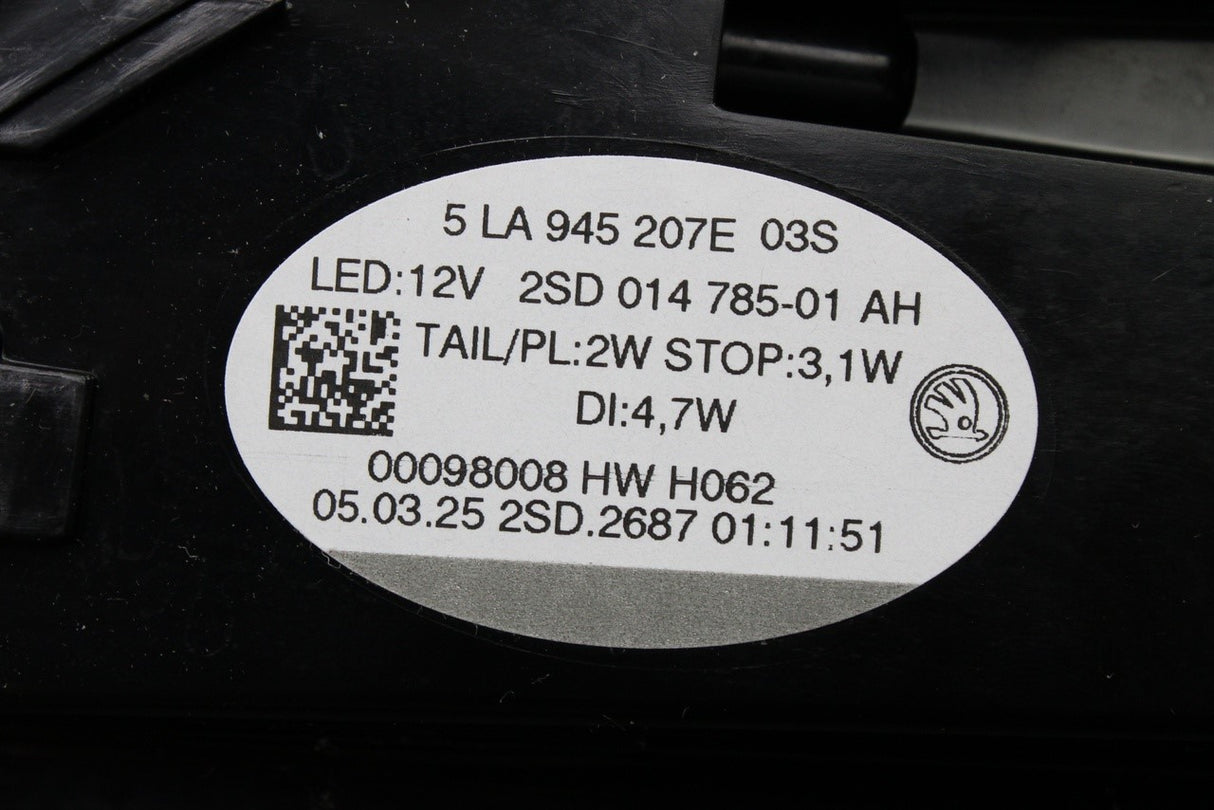 Skoda Enyaq 2021-on Elroq 2025-on LED tail light (outer left) 5LA945207E