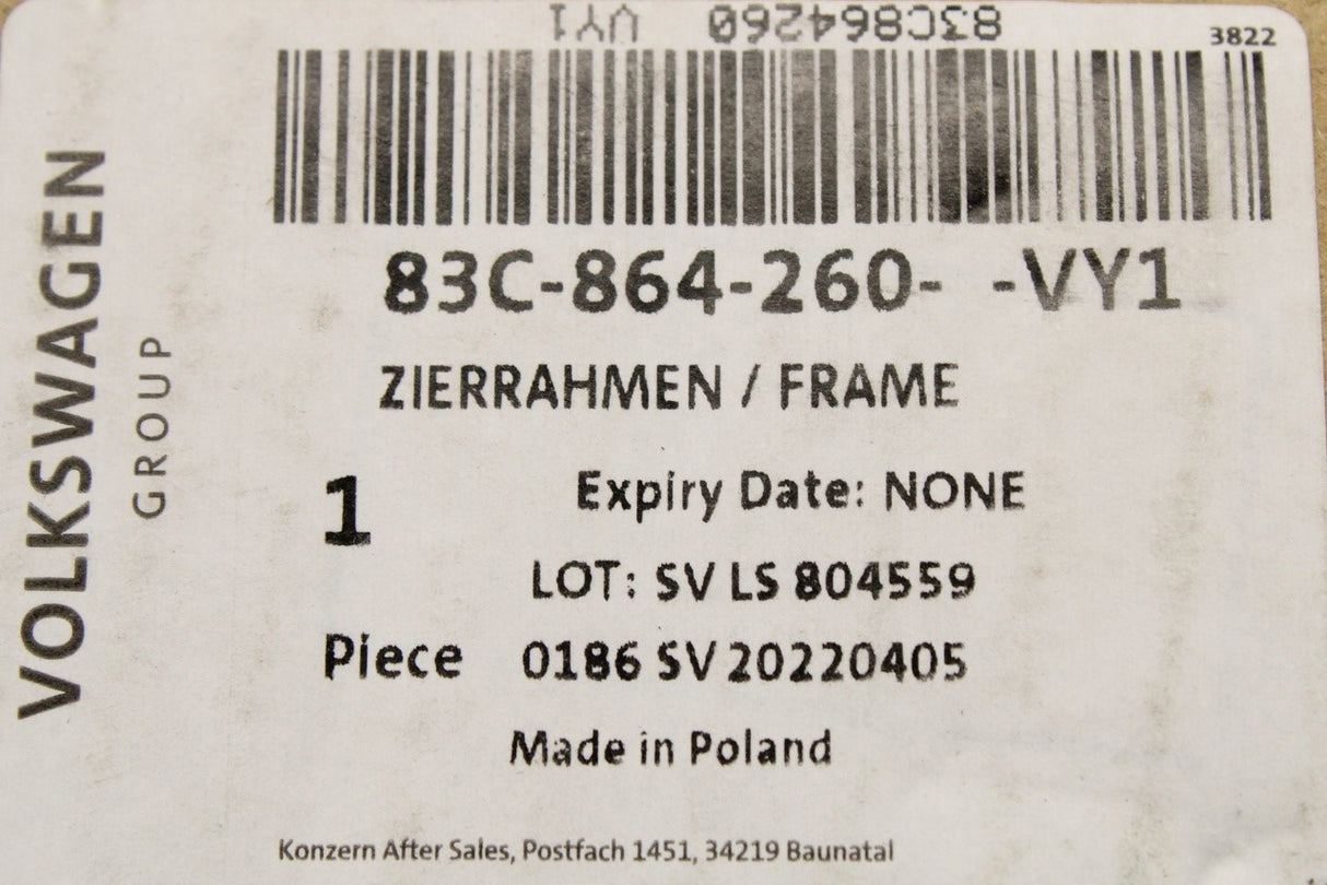 Audi Q3 RSQ3 19-on centre console trim frame (slate grey) 83C864260 VY1