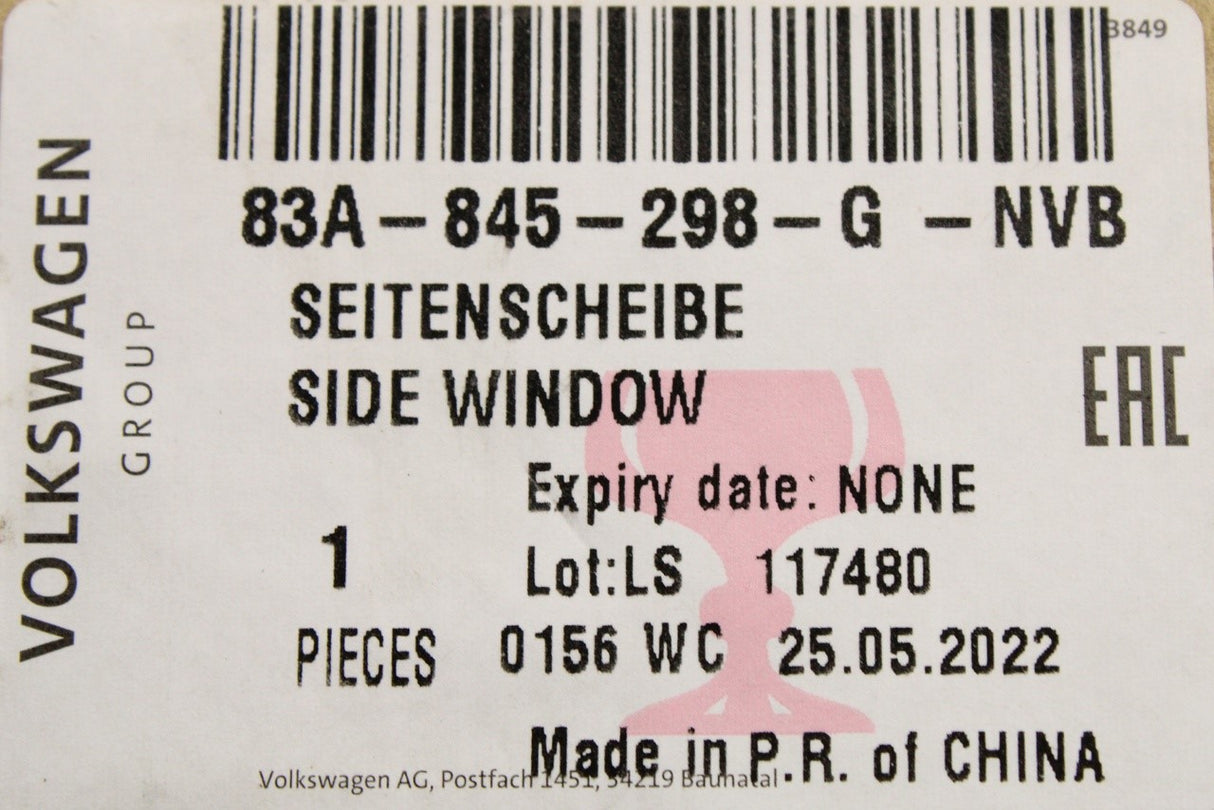 Audi Q3 2019-on rear quarter window glass (right) 83A845298G NVB