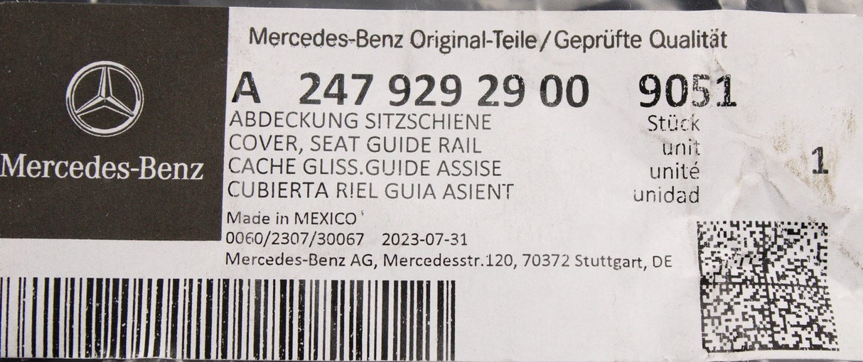 Mercedes-Benz H247 GLB rear seat bench guide rail cover A24792929009051