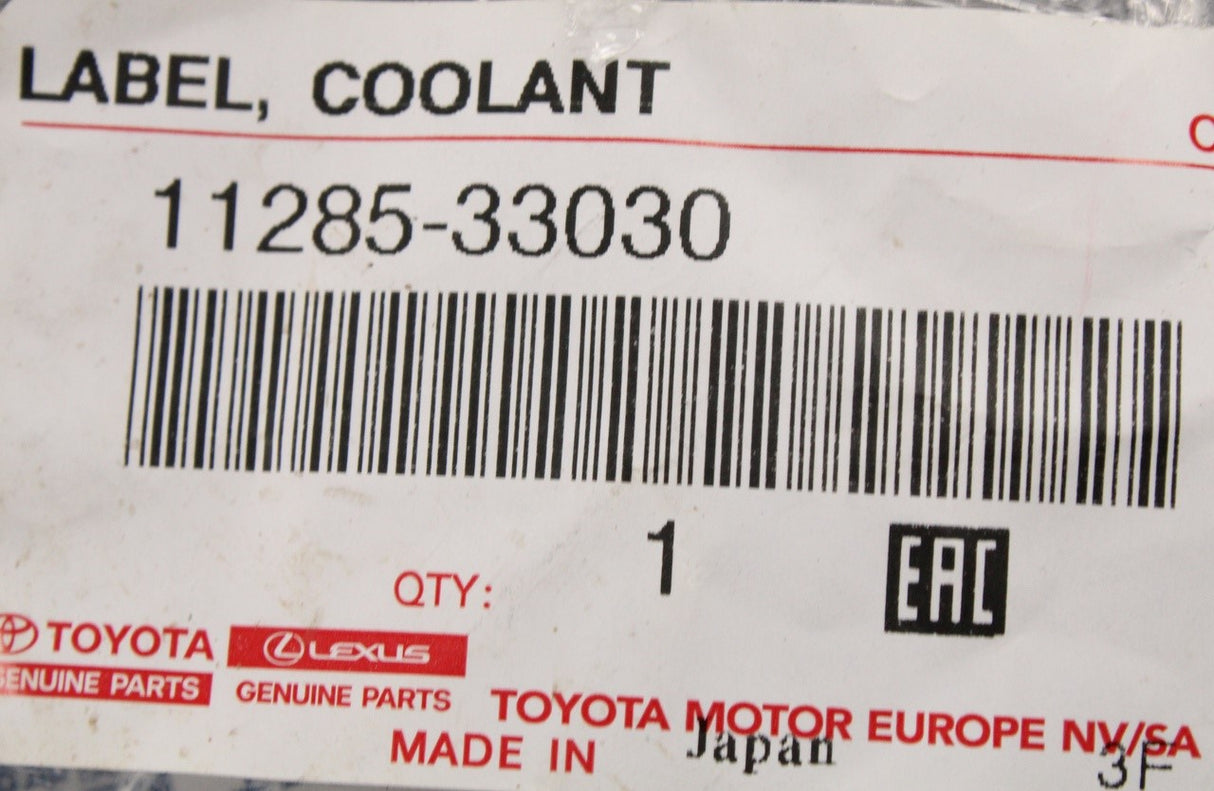 Toyota Lexus coolant system notice data sticker 11285-33030