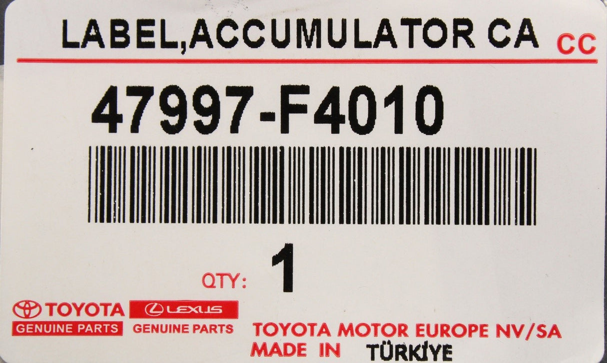 Toyota C-HR 2016-on brake caution information sticker 47997-F4010
