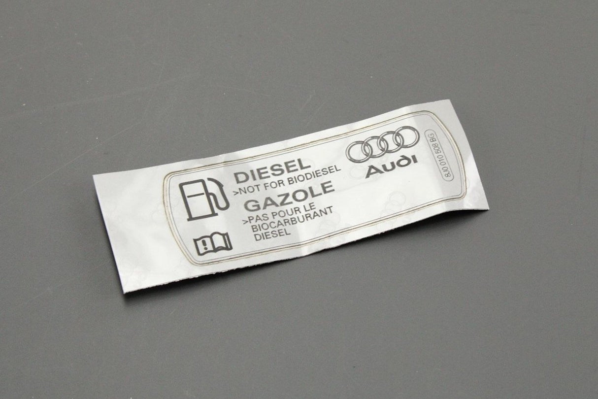 Audi A1 A3 Q3 TT 08-on fuel filler flap diesel sticker 8J0010508BG