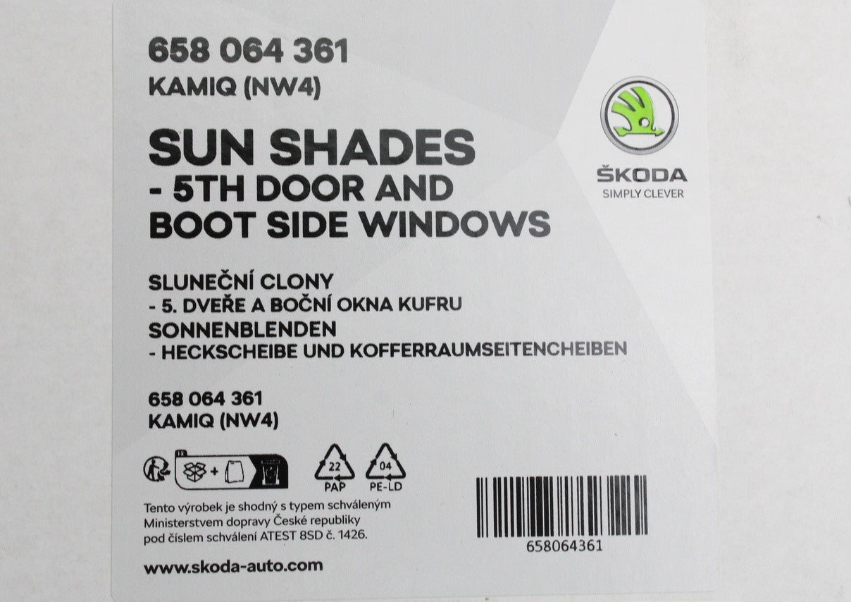 Skoda Kamiq 2019-on rear boot windows sun blinds kit 658064361