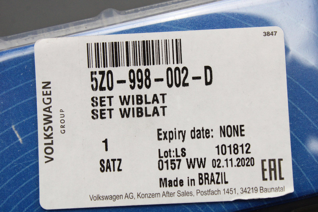 VW Fox 2005-2012 RHD wiper blade set (front) 5Z0998002D